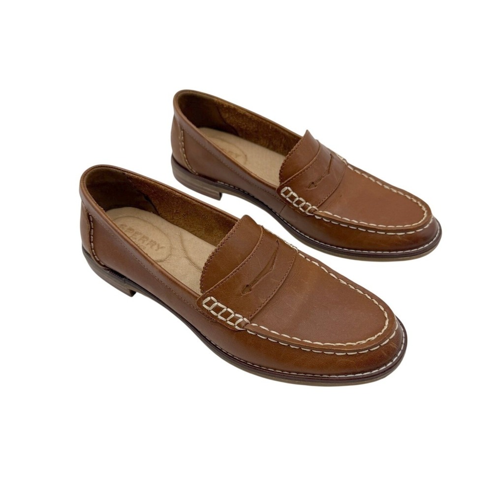 Sperry Womens Brown Leather Penny Loafers Slip On Preppy Classic Shoes US 7